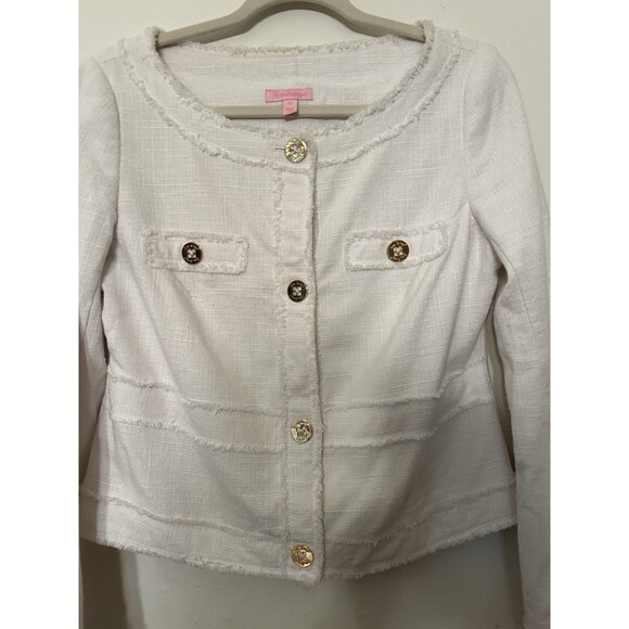 lilly pulitzer Millie Tweed Jacket White Linen Blend Womens medium - Picture 7 of 13